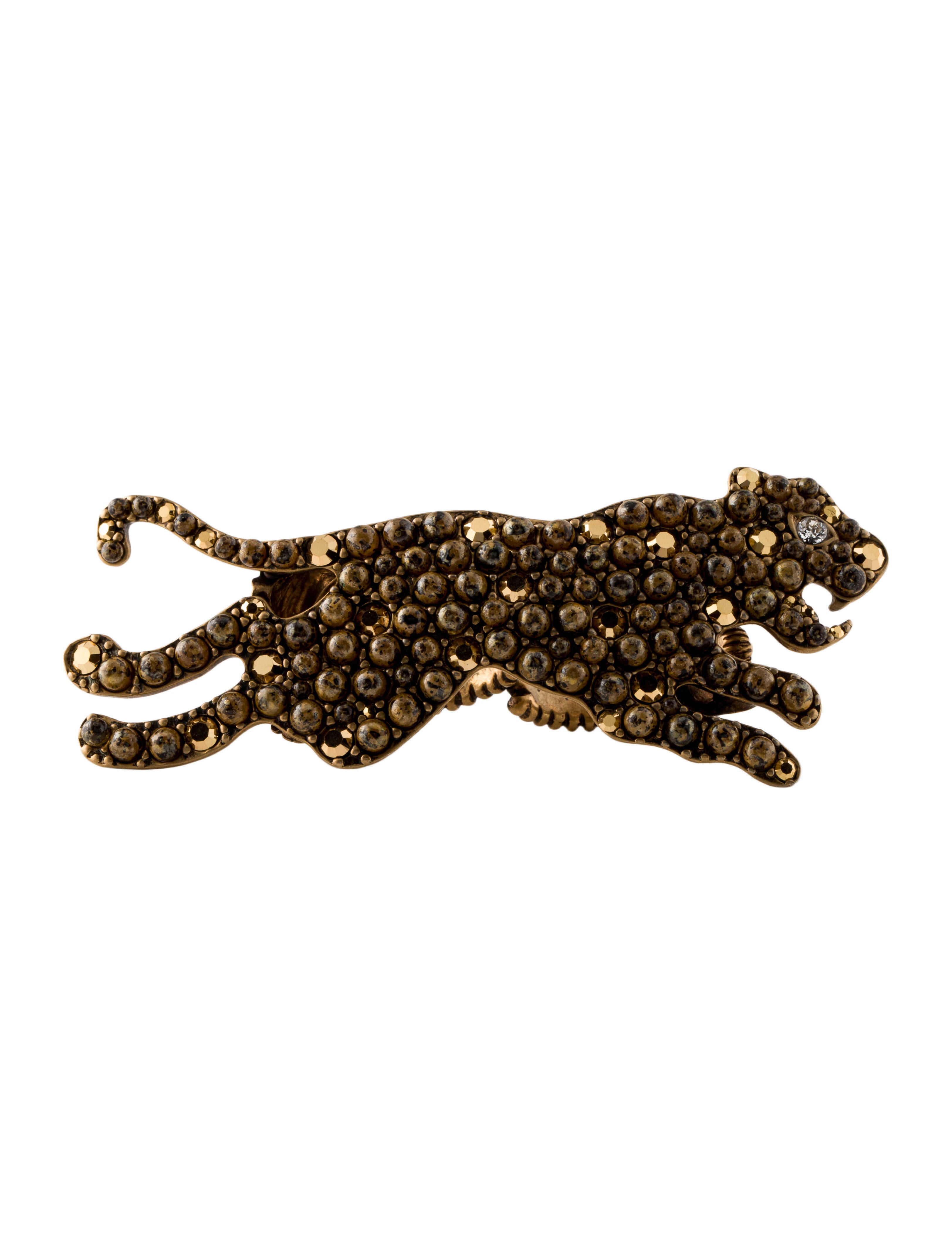 Gucci Crystal & Bead Panther Double Finger Cocktail Ring